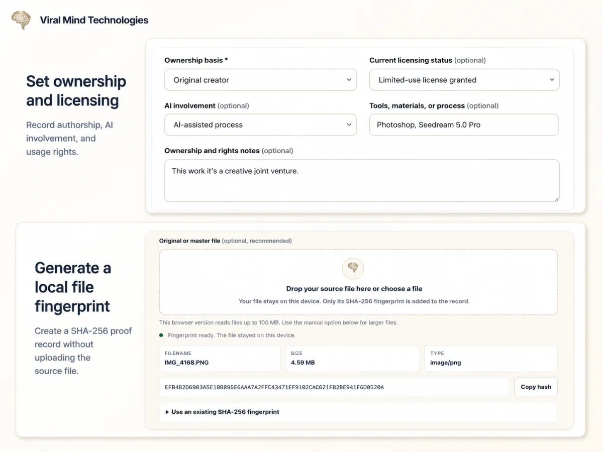 Proof of Ownership ownership basis, licensing, and file fingerprint interface