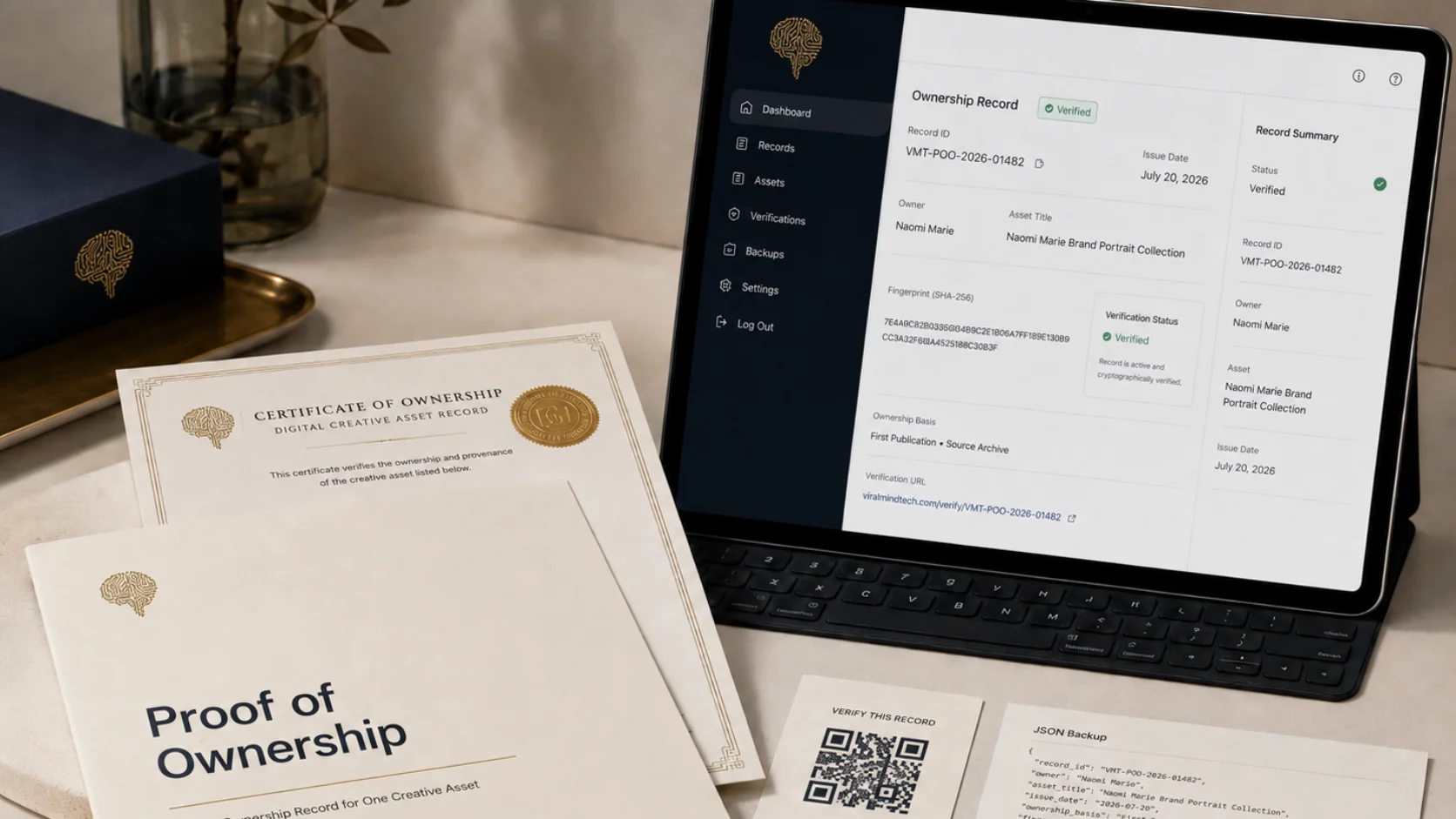 Ownership records, timestamps, verification, and evidence